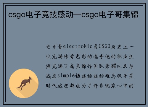 csgo电子竞技感动—csgo电子哥集锦